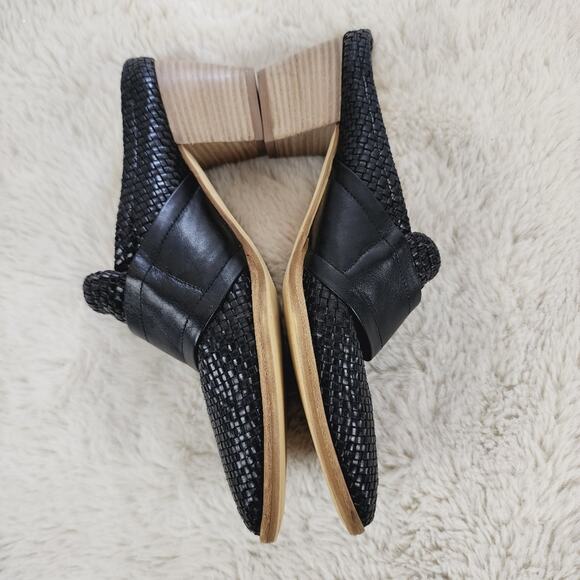 Amalfi by Rangoni Black Woven Leather Heeled Mules - 9 Made in Italy Block Heel - Picture 5 of 8